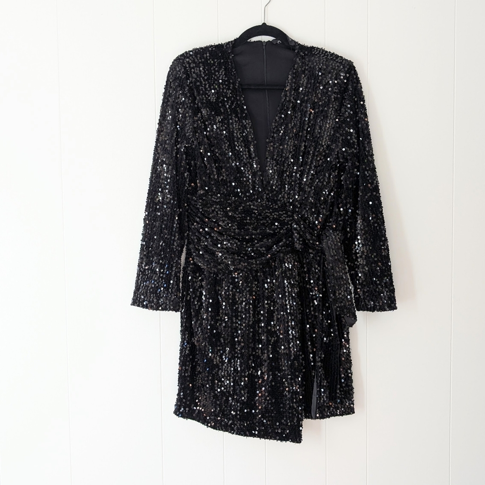 EUC Zara TikTok Viral Black Sequin Long Sleeve Mini Dress, size XXL